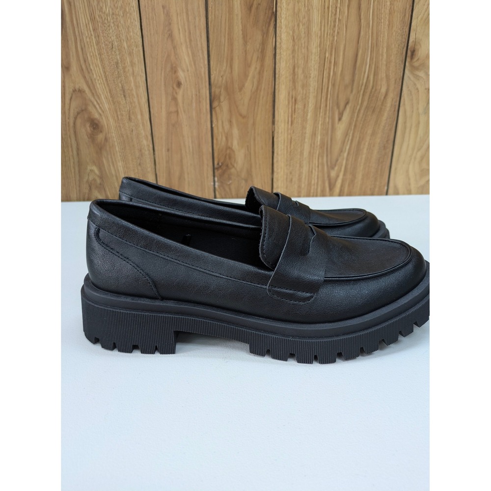 Seychelles Lug Sole Penny Loafers Womens 8 Black Y2K Chunky Platform